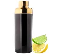 Stainless Steel Cobbler Cocktail Shaker Tool - 500ml (17fl oz). Built-in Ice Strainer, Silicone Seal & Spirit Measure Cap. Modern Design, Black & Gold in Colour, Great for Beginners & Professionals