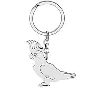 Stainless Steel Cockatoo Parrot Key Chains Tropic Birds Animals Wallet Keyring Jewelry For Women Door Car Keys Charms Gifts (Silver)