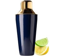 Stainless Steel Cocktail Cobbler Shaker Tool - 500ml (17fl oz). Built-in Ice Strainer, Silicone Seal & Spirit Measure Cap. Modern Design, Blue & Gold in Colour, Great for Beginners & Professionals