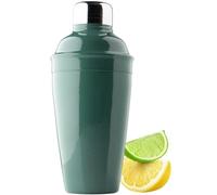 Stainless Steel Cocktail Cobbler Shaker Tool - 500ml (17fl oz). Built-in Ice Strainer, Silicone Seal & Spirit Measure Cap. Modern Design, Pine Tree Green Colour, Great for Beginners & Professionals
