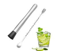 Stainless Steel Cocktail Muddler,10 inch Stainless Steel Cocktail Muddler with 1 Mixing Spoon, Cocktail Shaker Set,Bar Tool Set, Mojito Kit,Cocktail Making Set for Making & Creating Delicious Mojitos