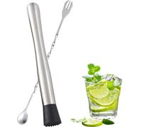 Stainless Steel Cocktail Muddler,10 inch Stainless Steel Cocktail Muddler with 1 Mixing Spoon,for Making & Creating Delicious Mojitos, & Other Fruit Based Drinks & Beverages in Various Containers