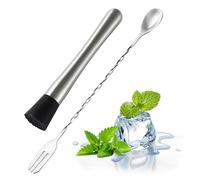 Stainless Steel Cocktail Muddler,2 PCS Stainless Steel Dual-Ended Cocktail Muddler and Spoon Essential Bar Tool Set for Cocktail Making Kit to Create Mojitos Old Fashioned and Fruit-Based Drinks