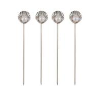 Stainless Steel Cocktail Pick, Shell Pearl Design Toothpicks Fruit Stick, Reusable Cocktail Skewers Appetizers Fruit Fork for Olives Dessert(4Pcs)