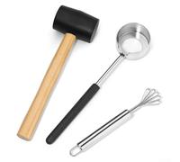 Stainless Steel Coconut Processing Kit Includes Opener Hammer and Meat Remover for Breaking Opening and Preparing Whole Coconuts