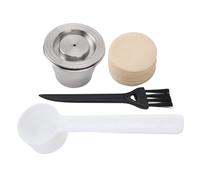 Stainless Steel Coffee Capsule Reusable Pod with Filter Paper Spoon Brush for Coffee Maker Durable Design Perfect for Home Office Use 38mm Top Diameter 24mm Height Includes 100