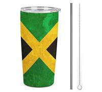 Stainless Steel Coffee Cup Travel with Leak-Proof Lid and Straws, 590ml Reusable Coffee Cups, Jamaican Flag Travel Mug