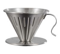 Stainless Steel Coffee Filter, 304 Portable Pour Over Coffee Dripper with Handle, V60 Cone Style Brewer, Reusable Metal Funnel, 5.5 x 4.1 x 3.4 in / 14 x 10.5 x 8.7 cm, Silver