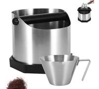 Stainless Steel Coffee Knock Box, Espresso Knock Box with Non-Slip Base and Coffee Measuring Cup, Durable Coffee Grounds Knock Box Bin for Barista Coffee Machine Accessories Use
