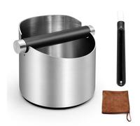 Stainless Steel Coffee Knock Box - Large Capacity Espresso Knock Box with Removable Knock Bar, Non-Slip Base, Cleaning Brush & Cloth, Coffee Machine Accessories