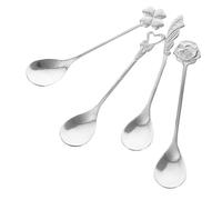 Stainless Steel Coffee Mixing Spoons Four Piece Set Rose Clover Heart