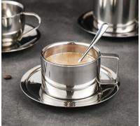 Stainless Steel Coffee Mug Set, 200ml Double Wall Coffee Mug with Saucer Cup Spoon Handle 3Pcs European Style Light- Luxury Metal Coffee Milk Tea Cup Set for Home, Cafes, Restaurant