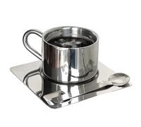 Stainless Steel Coffee Mug Set, Double Wall Coffee Mug with Saucer Cup Spoon Handle European Style Coffee Mug Set Metal Coffee Tea Cup Set