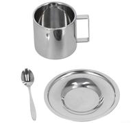 Stainless Steel Coffee Mug Set with Saucer - Double Wall Insulated Cup for Espresso for cappuccino Milk - for durable Silver 250ml
