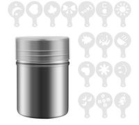 Stainless Steel Coffee Sprinkles Powder Set with 16 Stencils, Chocolate Shaker Duster, 5.5cm*9cm