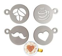 Stainless Steel Coffee Stencils, 4 Pcs Personalized Latte Art & Cake Decor with Barista Grade Cappuccino Art Templates