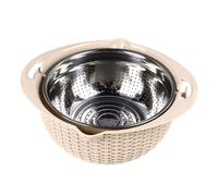 Stainless Steel Colander Bowl Set, Vegetable Slicer with Non Slip Mixing Bowl, 3 Grating Attachments and Plastic Washing Basket, Kitchen Food Washing Drain Colander (Beige)
