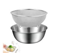 Stainless Steel Colander Set, Rice Washer Strainer, Kitchen Food Drainer, Mesh Strainer Basket with Mixing Bowl for Cooked Pasta, Fruits, Vegetables