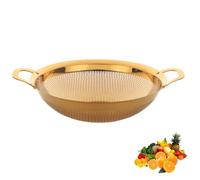 Stainless Steel Colander with Handle and Legs Drain Basket for Pasta, Spaghetti, Berry, Veggies, Fruits, Noodles, Salads, Fruit Colander Strainer Metal Rice Sieve Kitchen Utensils-Gold