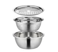 Stainless Steel Colander with Mixing Bowl and Grater, Rice Rinser Washing Bowl Strainer Bowl Drain Basket, Multifunctional Kitchen Basin for Salad Vegetable Fruit Rice Pasta Preparing