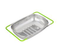 Stainless Steel Colanders,Over The Sink Drain Basket with Retractable Green Rubber Handle for Kitchen Sink,Wash Fruit,Rice and Vegetable,Dish Storage-Green Sink Strainer
