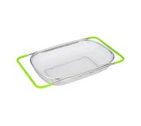 Stainless Steel Colanders,Over The Sink Drain Basket with Retractable Green Rubber Handle for Kitchen Sink,Wash Fruit,Rice and Vegetable,Dish Storage-Green Meshed