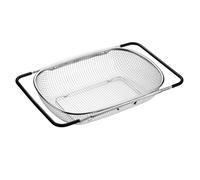Stainless Steel Colanders,Over The Sink Drain Basket with Retractable Green Rubber Handle for Kitchen Sink,Wash Fruit,Rice and Vegetable,Dish Storage-Black Meshed