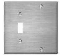 Stainless Steel Combination Switch Cover, Metal Wall Plate, 2 Gang Standard Size, 1 Toggle Switch, 1 Blank, 4.50" x 4.56" Corrosion and Heat Resistant, Unbreakable Metal, Made In USA