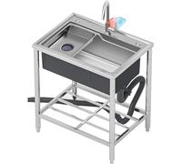 Stainless Steel Commercial Kitchen Sink Single Bowl Free Standing Utility Catering Sink Unit with Cold and Hot Tap for Outdoor Indoor, Garage, Laundry