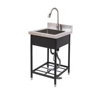 Stainless Steel Commercial Kitchen Sink Station with Faucet Prep Basin Utility Sink Storage Shelves Laundry BinIndoor/Outdoor Use