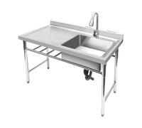 Stainless Steel Commercial Sink, 120 x 60 x 80 cm, Extra Strong Single Bowl, Left Platform, Right Basin, for Kitchen, Restaurant, Laundry