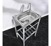 Stainless Steel Commercial Sink, Free Standing Kitchen Sink Single Bowl, Commercial Kitchen Sink, Portable Sink with Faucet, for Outdoor Indoor, Laundry, Backyard, Restaurant (42x37x83cm)