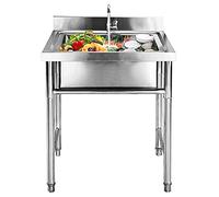 Stainless Steel Commercial Sink Single Bowl Kitchen Basin with Stand, Freestanding Vegetable Sink for Outdoor Indoor Restaurants Catering, Easy to Clean