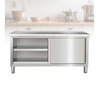 Stainless Steel Commercial Work Table Cabinet with 2 Sliding Doors, Kitchen Prep Large Space Multifunctional Metal for Home Restaurant Garage(100 * 60 * 80cm/39.4 * 23.6 * 31.5in)