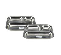 Stainless Steel Compartment Thali - 3 Section Divided Tray Plate for Children's Indian Square Dinner, Breakfast, Curry, Idli, Dosa, Pav Bhaji - Kids' Mess Tray (2)