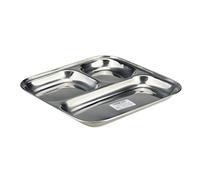 Stainless Steel Compartment Thali DividedTray Plate 3 Compartment Thali Dish Plate Tray Children’s Kids Indian Square Dinner Plate Mess Tray Steel Thali Breakfast Curry Idli Dosa Pav Bhaji Thali (1)