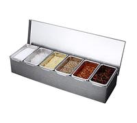 Stainless Steel Condiment Holder 6 Part Compartments - Kitchen Bar Organizer Box, Seasoning Spice Box Jar Condiment Dispenser Storage Container, for Private Kitchens Restaurants Vendors