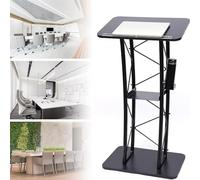 Stainless Steel Conference Podium Stand - Curved Metal Lectern Floor Standing Speaking Podium for Office School, Church Pulpit with Cup Stand, Portable Podium for Speech