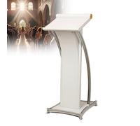 Stainless Steel Conference Podium - Wide Storage Space, Stable Foundation, Elegant Embossed Details for Office Meetings, Hotel Events, School Lectures