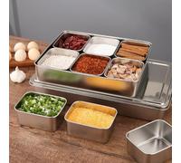 Stainless Steel Container Set, Multi-Compartment Seasoning Box Condiment Storage Containers Spice Jar For Spices & Seasoning(6 flavors)
