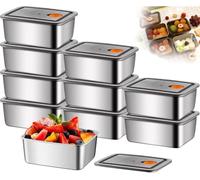 Stainless Steel Containers with Lids, 10 Pack 590 ml Airtight and Leakproof for Secure Food Preservation Containers, Stackable Metal Food Container, Reusable for Lunch, Leftovers, Meal Prep (5)