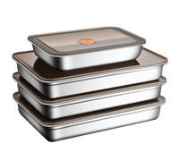 Stainless Steel Containers with Lids, 4 Piece Set Meal Prep Containers with Airtight Vacuum Seal, Stackable Stainless Steel Food Storage Containers, Rectangle Bacon Cheese Storage Container for Fridge