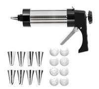 Stainless Steel Cookie Press Gun - Biscuit Maker & Icing Decorating Set with 8 Cobokie Discs & 8 Piping Nozzles, Easy-Squeeze for Spritz Cookies, Cake Icing, Puffs, Home Baking Tools Kit