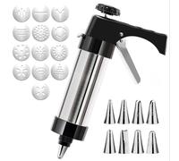 Stainless Steel Cookie Press,spritz Cookie Press for Baking,Cookie Press Gun Kit with 13 Cookie Discs and 8 Piping Tips for DIY cake Maker Decorating Baking Supplies (Cookie Press Gun Kit)