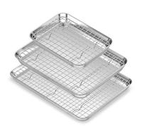 Stainless Steel Cookie Sheets, Baking Sheet Pan Set of 3 with Wire Cooling Rack, Non Stick and Heavy Duty and Easy Clean, 9/12/16 Inch