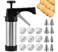 Stainless Steel Cookies Press,Cookie Press Gun Kit with 13 Cookie Discs and 8 Piping Tips for DIY Christmas Cookies Maker