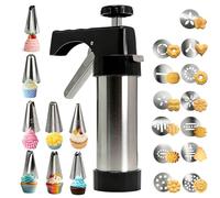 Stainless Steel Cookies Press,Cookie Press Gun Kit with 13 Cookie Discs and 8 Piping Tips for DIY Various Cookies Maker