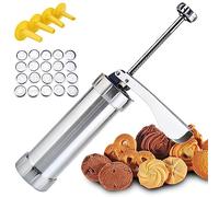 Stainless Steel Cookies Press,Cookie Press Gun Kit with 20 Cookie Discs and 4 Nozzles for DIY Christmas Cookies Maker