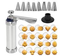 Stainless Steel Cookies Press, Cookies Press for Baking,Cookie Press Gun Kit with 20 Cookie Discs and 8 Piping Tips for DIY Cake Maker Decorating Baking Supplies