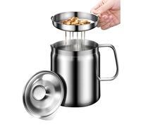 Stainless Steel Cooking Oil Filter & Bacon Grease Container 1.5L 2L Fat Separator Storage Can with Mesh Strainer Perfect for Kitchen Oil Storage